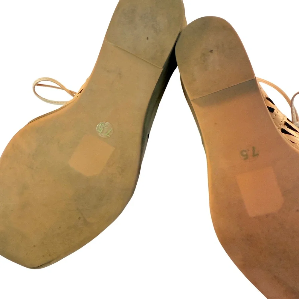 Jeffrey Campbell Ibiza Nude‎ Cutout Wedge Booties Peep Toe Women's Size 7.5